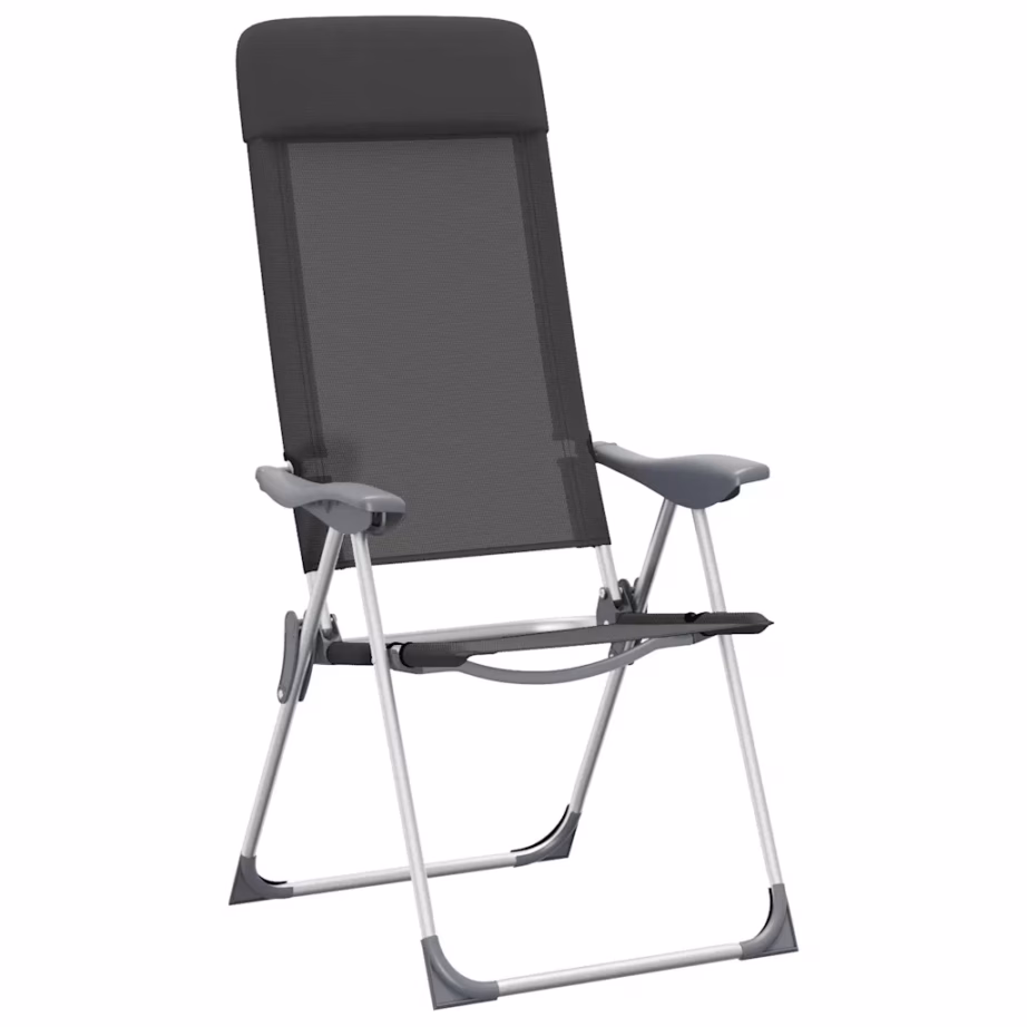Kokkupandavad reguleeritavad matkatoolid polsterdatud peatoega, 2 tk, must, alumiinium, 57 x 73,5 x 111 cm - 4