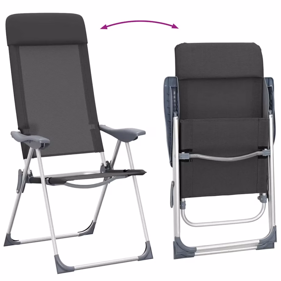 Kokkupandavad reguleeritavad matkatoolid polsterdatud peatoega, 2 tk, must, alumiinium, 57 x 73,5 x 111 cm - 8