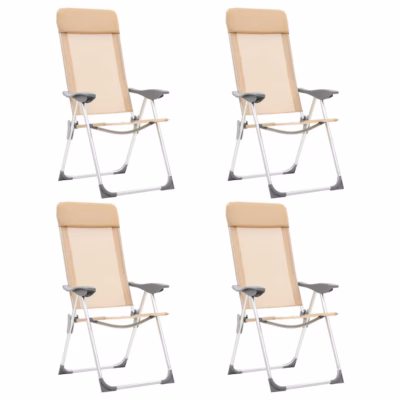 Kokkupandavad reguleeritavad matkatoolid polsterdatud peatoega, 4 tk, kreemjasvalge, anodeeritud alumiinium, 57 x 73,5 x 111 cm
