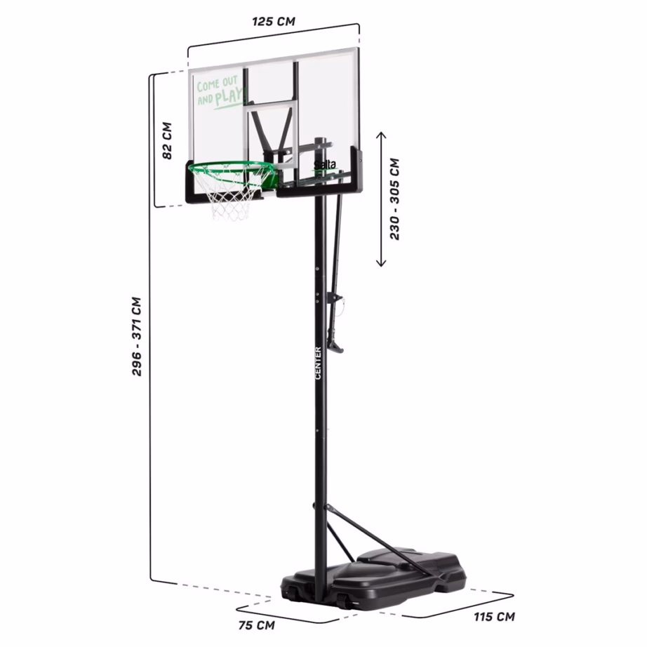 Korvpallikonstruktsioon Salta Center 5133, reguleeritav 230–305 cm, laud 125 × 82 cm - 4