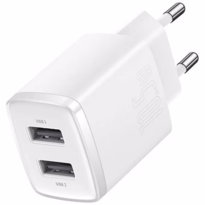 Seinalaadija Baseus Compact Universal, 2 × USB 2.0, 5 V / 2,1 A, valge