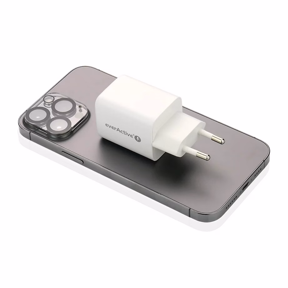 GaN võrgulaadija everActive, 45 W, USB-A + USB-C, Quick Charge 4+, valge - 6