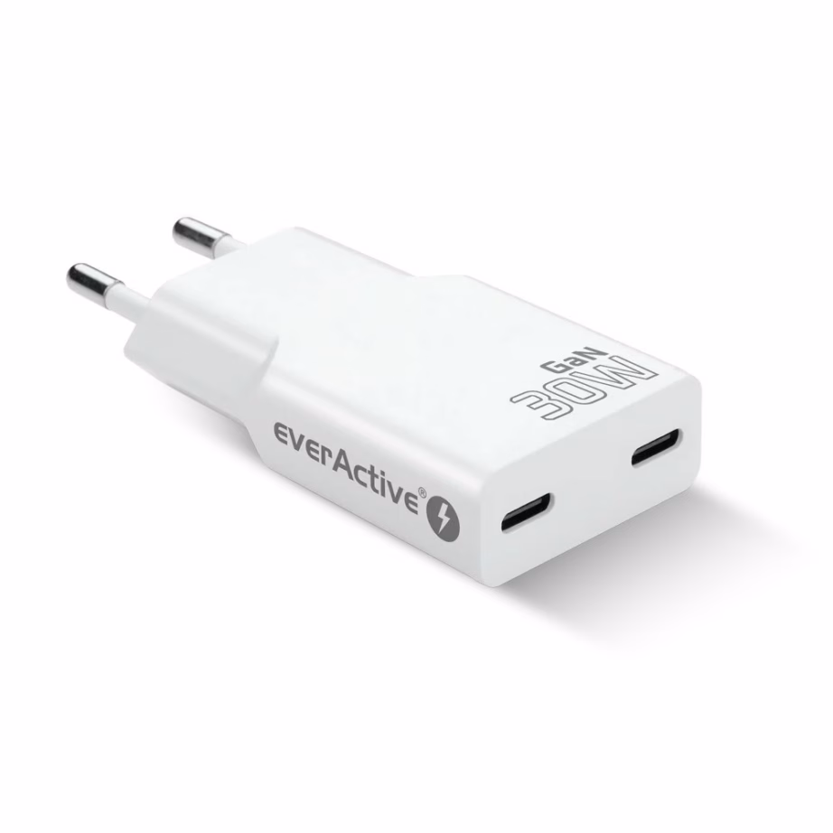 Kiirlaadija everActive 2 × USB-C Quick Charge 4+ 30 W, SUPER SLIM, valge - 2