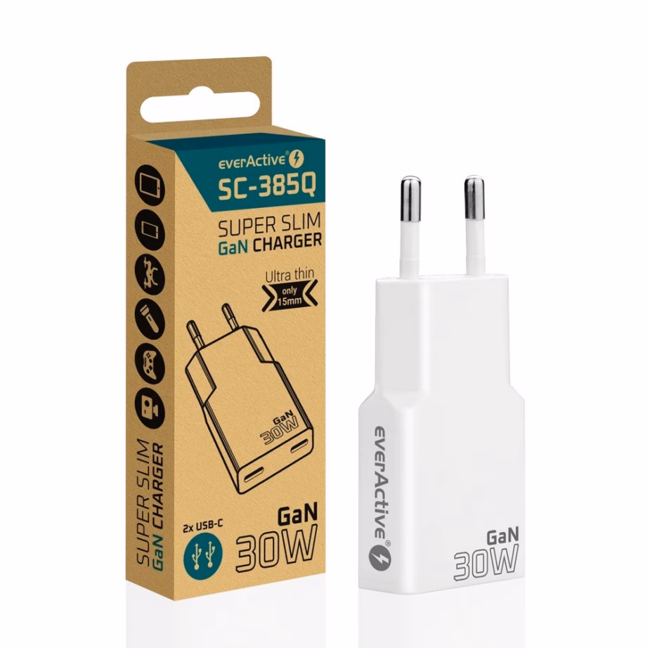 Kiirlaadija everActive 2 × USB-C Quick Charge 4+ 30 W, SUPER SLIM, valge - 6