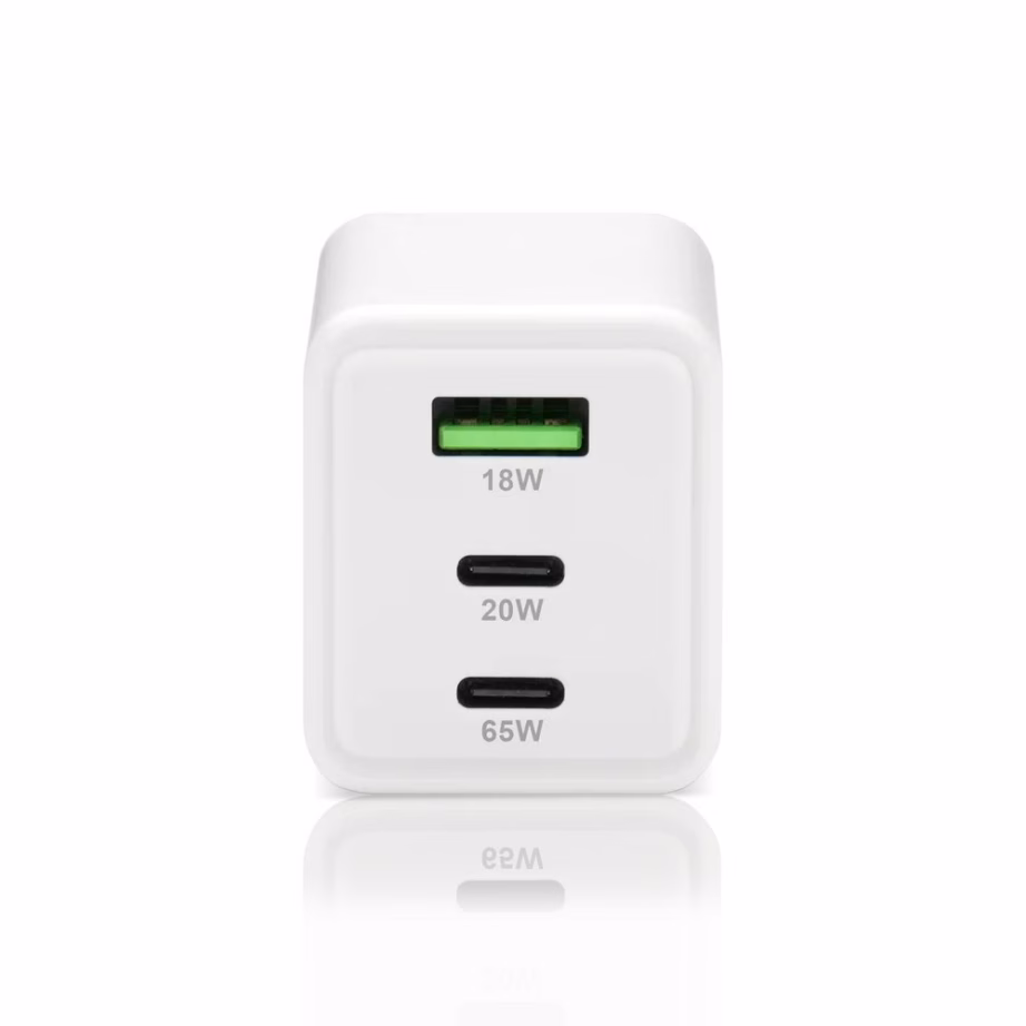 GaN-seinalaadija everActive 65 W, 1 × USB-A ja 2 × USB-C, Quick Charge 4+, valge - 3