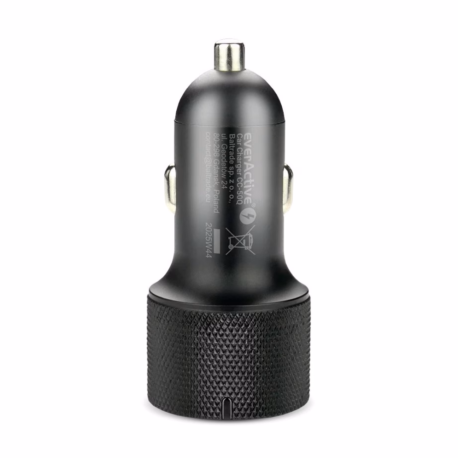 Autolaadija everActive CC-50Q, 2 väljundit, USB QC3.0 ja USB-C PD, 75 W - 5