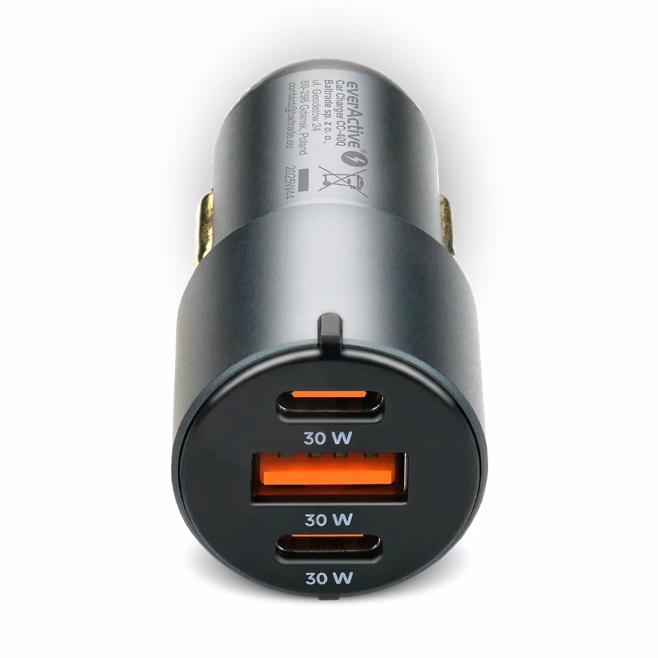 Autolaadija everActive CC-40Q, USB Quick Charge 3.0 ja USB‑C PD kuni 60 W - 3