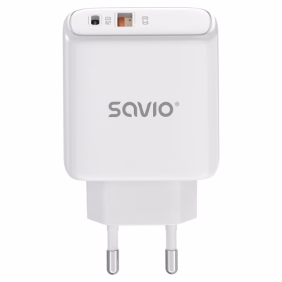 Seinalaadija SAVIO LA-12, 20 W, Power Delivery ja Quick Charge, 2 seadmele, valge
