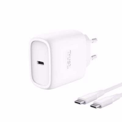 Kiirlaadija Trust Maxo 45 W GaN, USB-C PD 3.0, valge, USB-C–USB-C kaabel 2 m