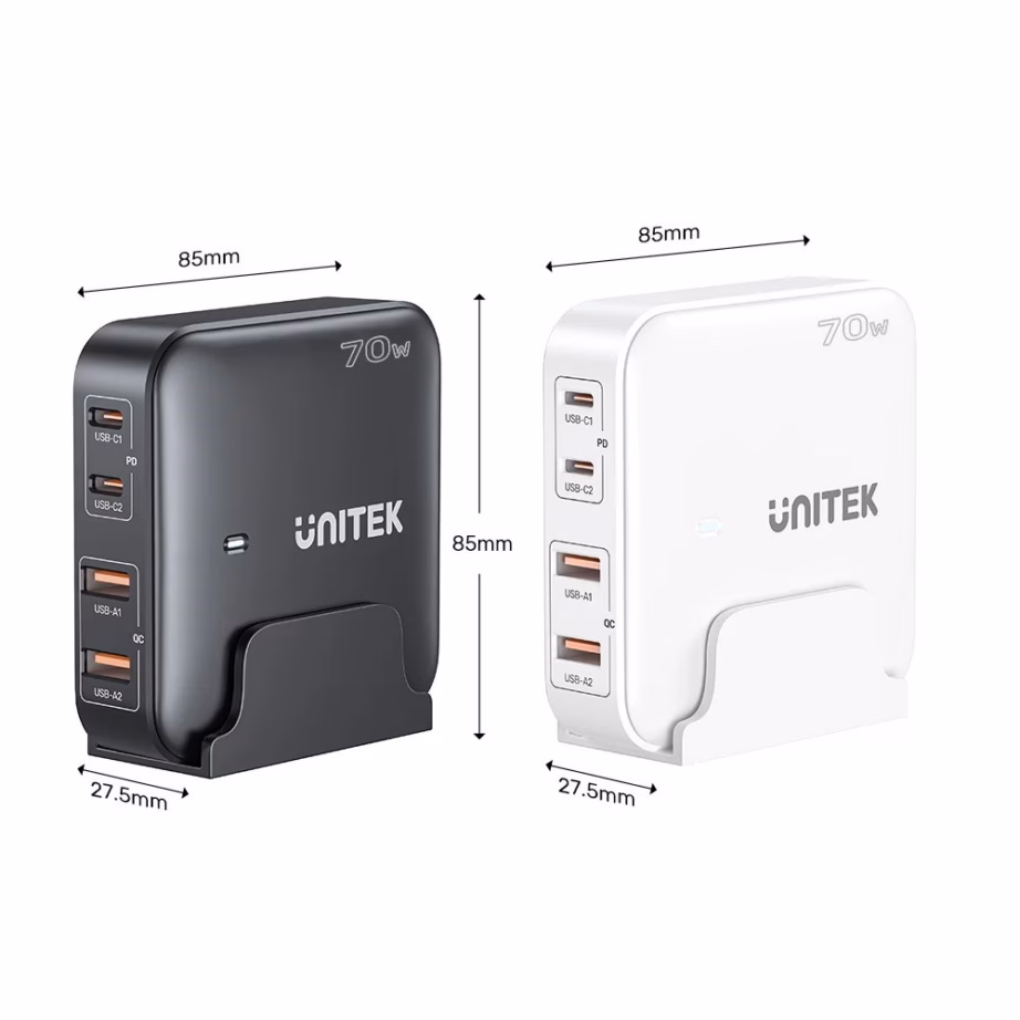 GaN võrgulaadija UNITEK P1228AWH01-EU, 70 W, 2× USB-C ja 2× USB-A, valge - 2
