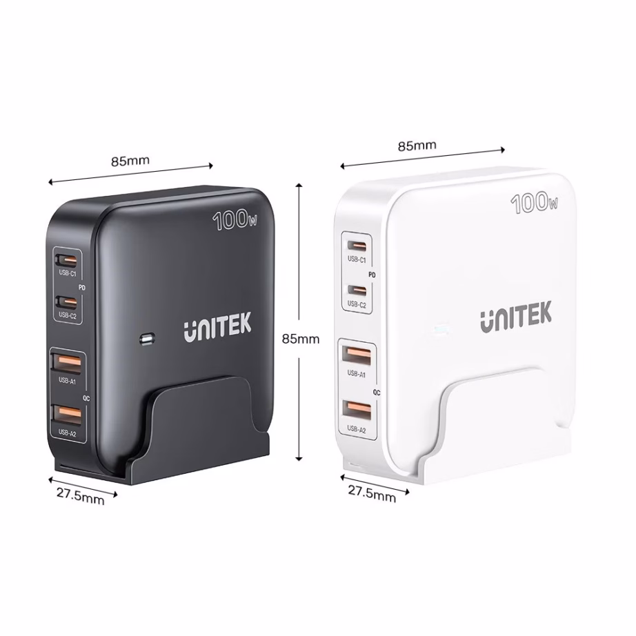 GaN seinlaadija UNITEK P1229AWH01-EU, 100 W, 2× USB-C ja 2× USB-A, valge - 2