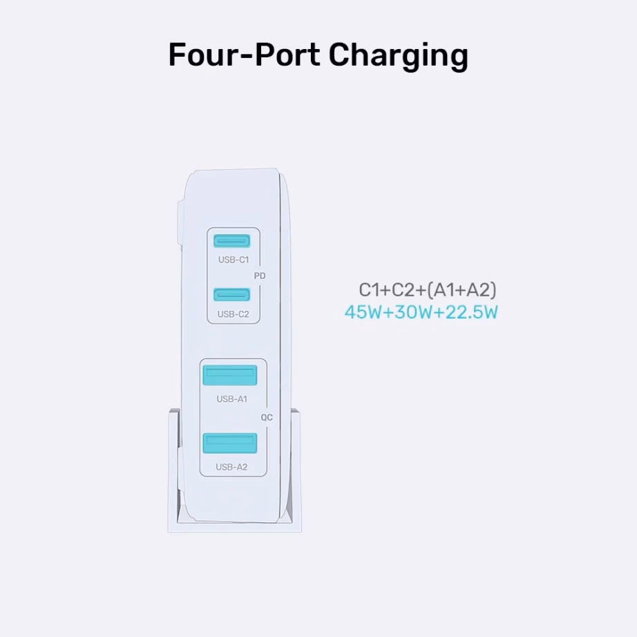 GaN seinlaadija UNITEK P1229AWH01-EU, 100 W, 2× USB-C ja 2× USB-A, valge - 6