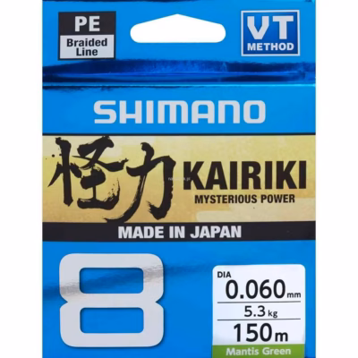 Punutud kalastusnöör SHIMANO Kairiki 8, 0,060 mm, 150 m, 5,3 kg, Mantis Roheline