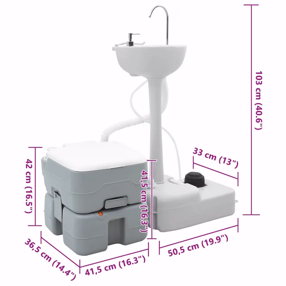 Kaasaskantav matka WC ja kätepesujaam, 2-osaline hall komplekt, HDPE, 92 x 36,5 x 103 cm - 13