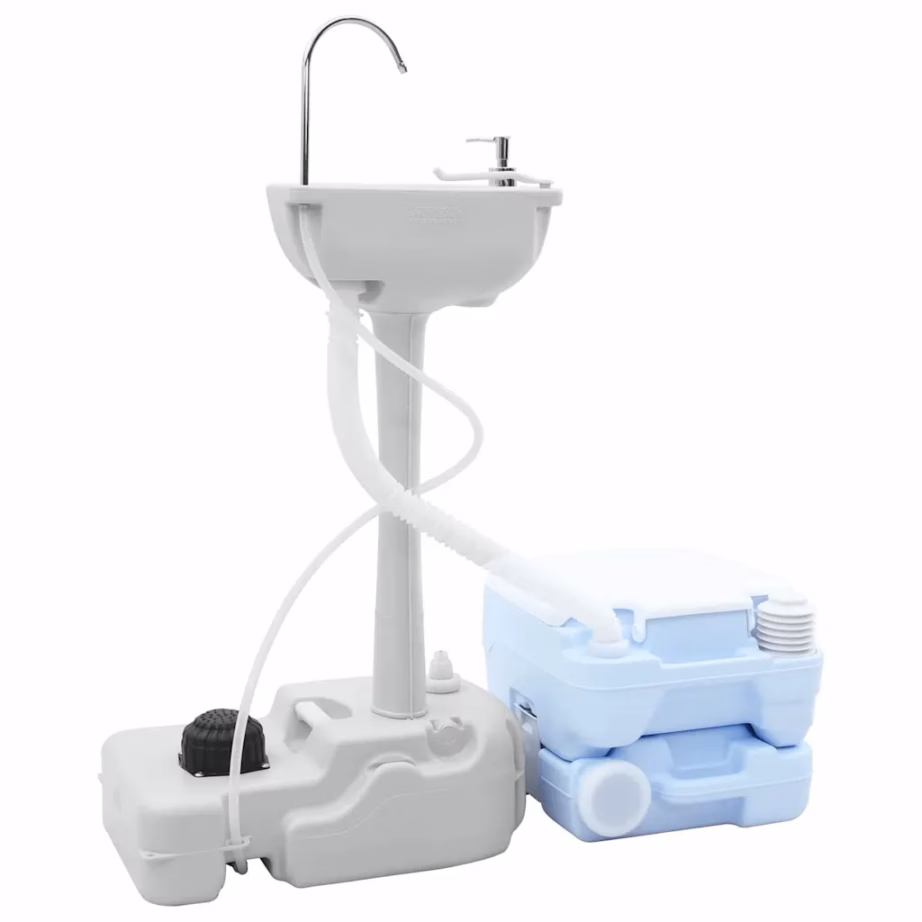 Matkatualeti ja kätepesualuse komplekt, sinine/valge, HDPE, matkatualett 50,5 x 33 x 103 cm, 2 osa - 2