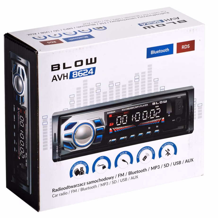 Autoraadio BLOW AVH-8624, Bluetooth, USB ja AUX, LCD-ekraan, 45 W RMS - 9