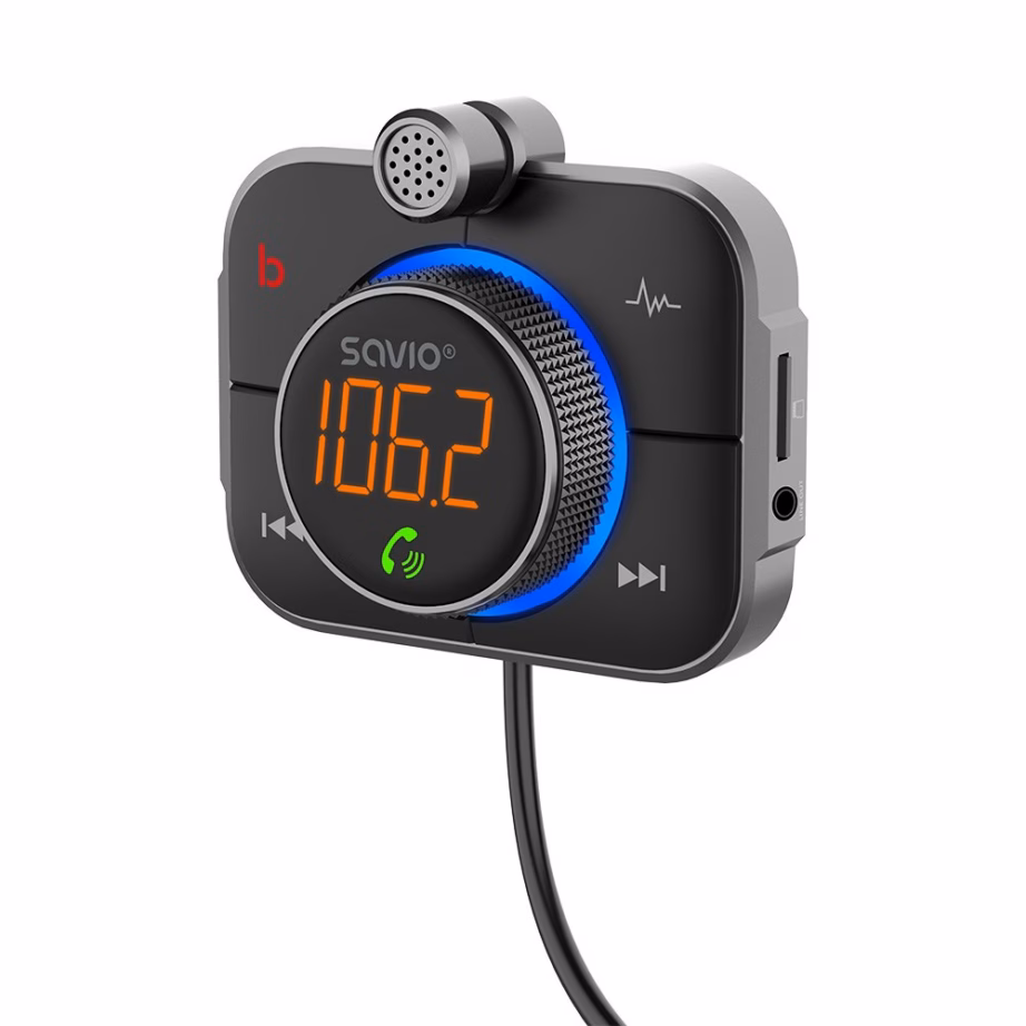 FM-transmitter Savio TR-14, Bluetooth, PD-laadija, 87,6–107,9 MHz, must - 9