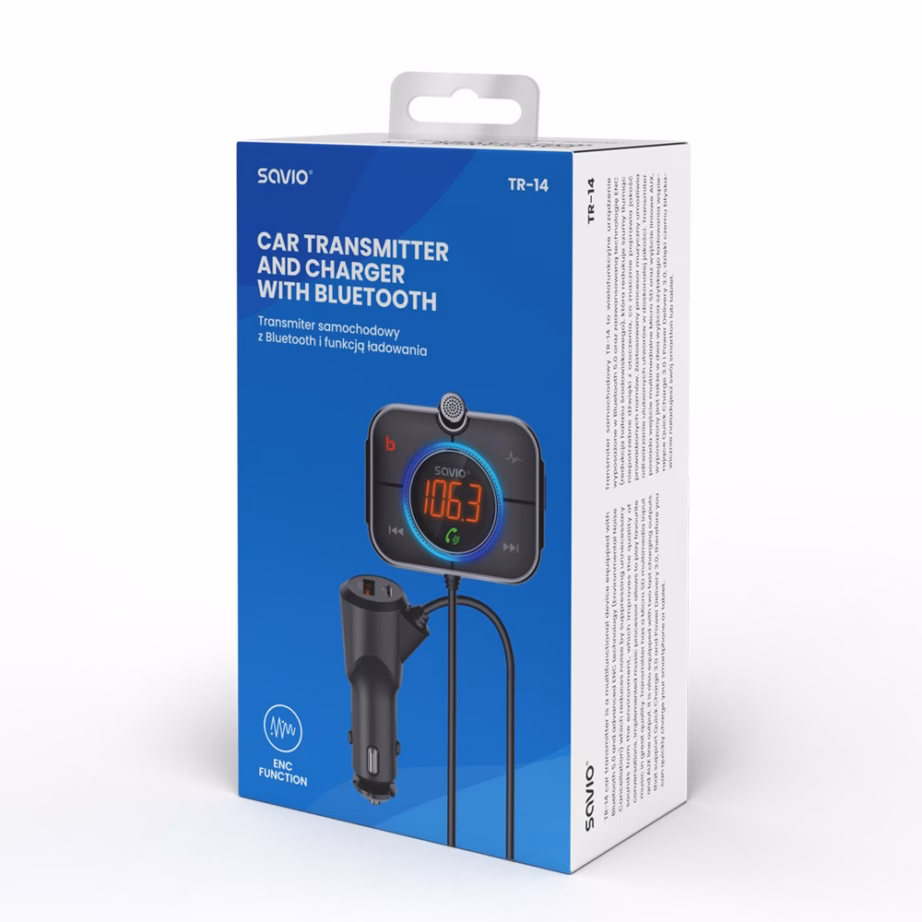 FM-transmitter Savio TR-14, Bluetooth, PD-laadija, 87,6–107,9 MHz, must - 10