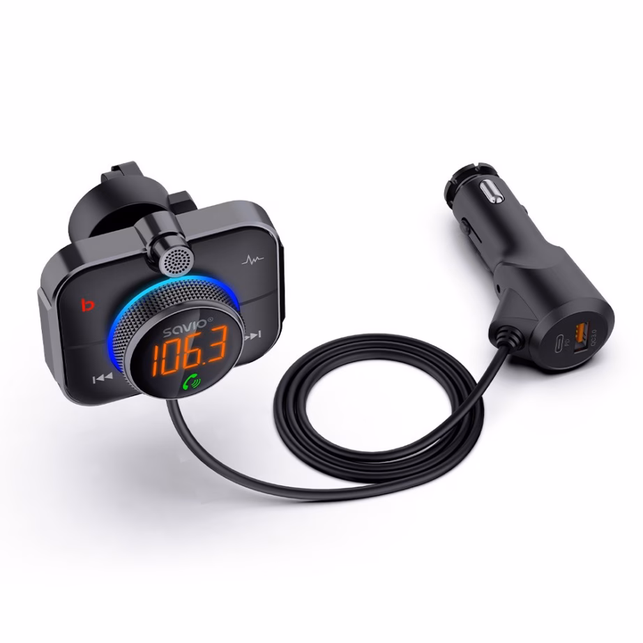 FM-transmitter Savio TR-14, Bluetooth, PD-laadija, 87,6–107,9 MHz, must - 16