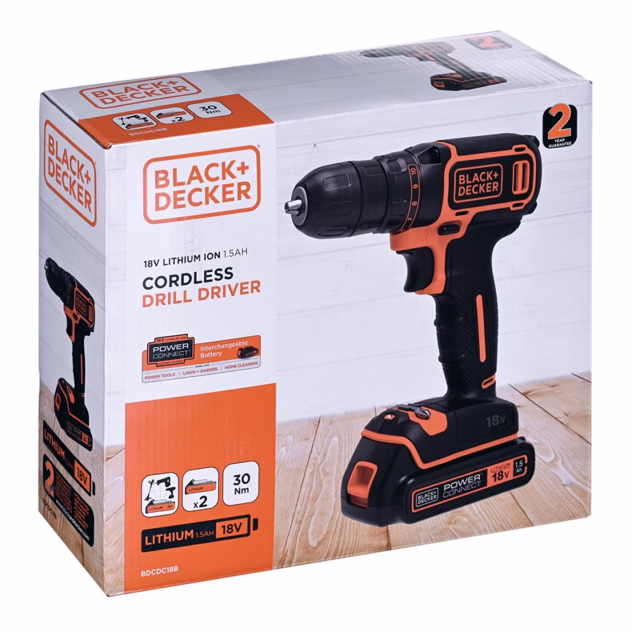 Akutrell-kruvikeeraja Black+Decker BDCDC18, 18 V, 2 × 1,5 Ah Li-Ion, 30 Nm - 12