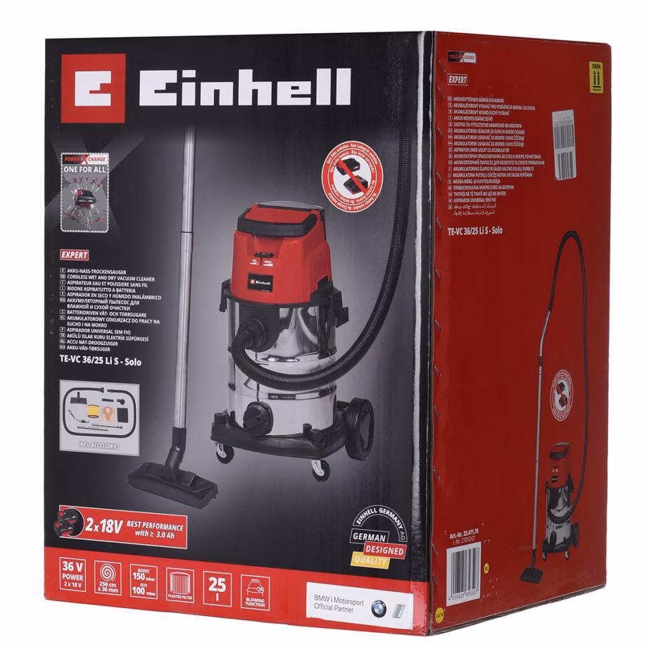 Akuga märg- ja kuivtolmuimeja EINHELL TE-VC 36/25 Li S-Solo, 25 l, 2 × 18 V - 25