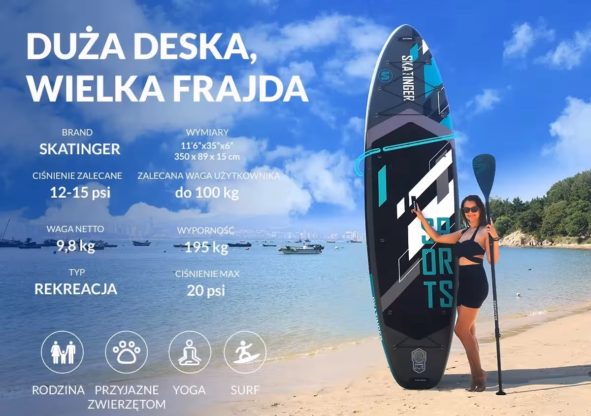 Täispuhutav SUP-laud Skatinger Hall Sports Yoga, 350 × 89 × 15 cm, kandevõime 170 kg (3)