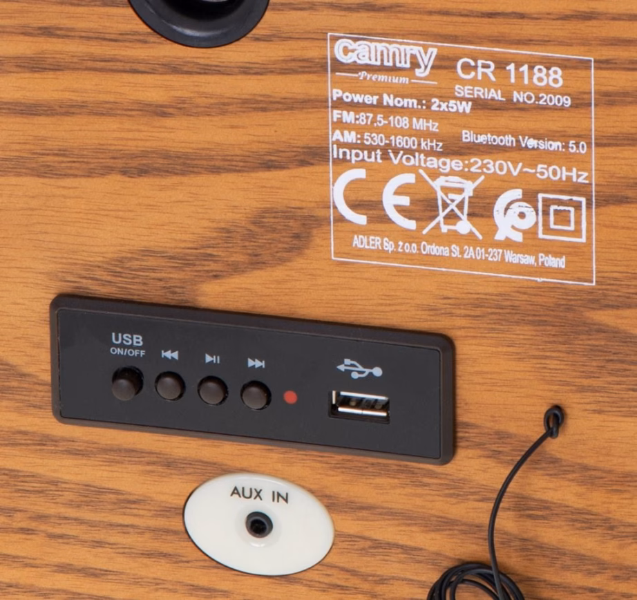 Kaasaskantav retro raadio Camry CR 1188, Bluetooth 5.0, FM/AM, 10 W - 7