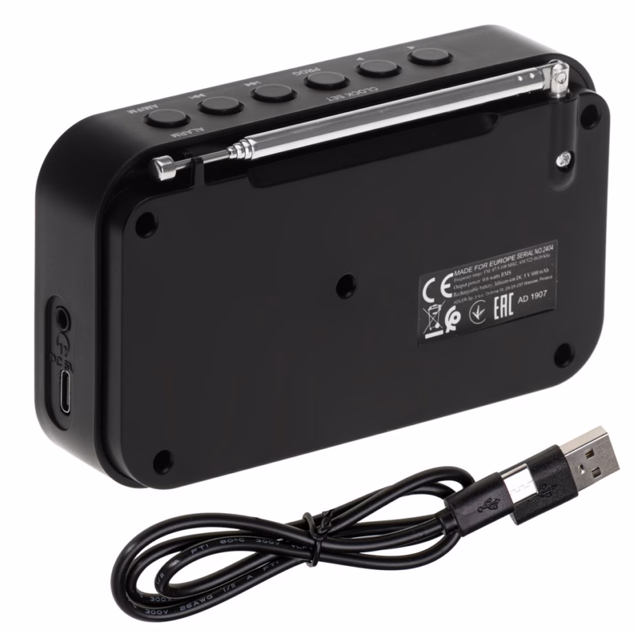 Kaasaskantav raadio Adler AD 1907, FM/AM, LCD-ekraan, äratuskell, USB‑C, 600 mAh - 8