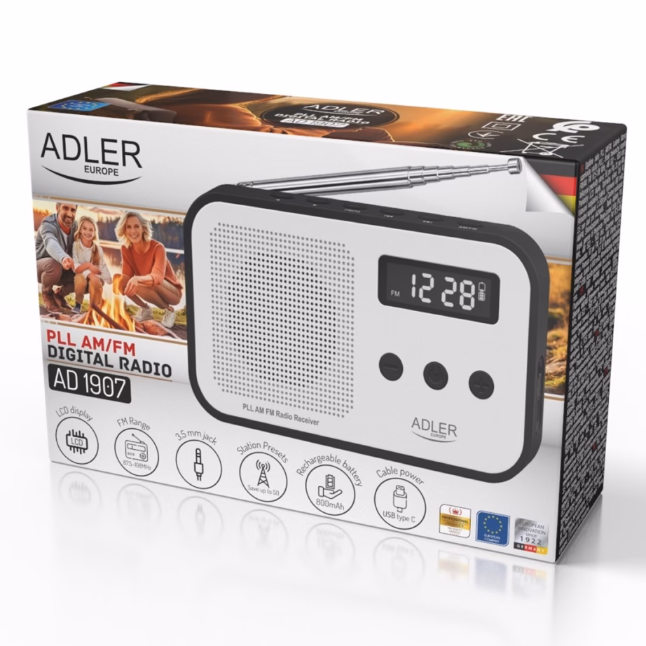 Kaasaskantav raadio Adler AD 1907, FM/AM, LCD-ekraan, äratuskell, USB‑C, 600 mAh - 11