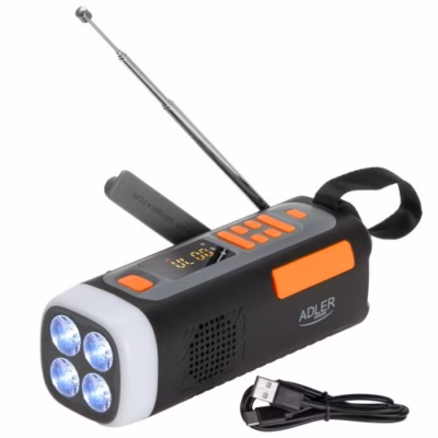 Hädaabiraadio Adler AD 1920, päikesepaneeli ja dünamoga, 4500 mAh akuga, Bluetooth 5.0