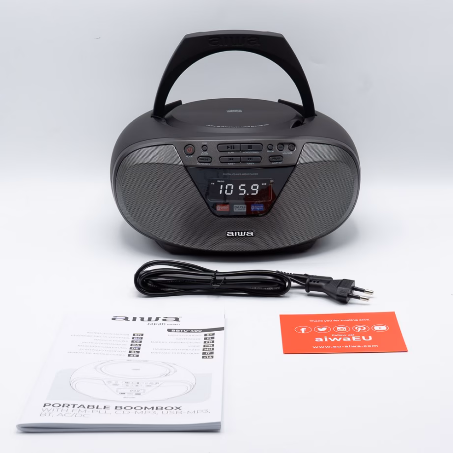 Kaasaskantav stereosüsteem aiwa BBTU-400BK, 6 W, FM-raadio, CD-mängija, USB, MP3 - 10