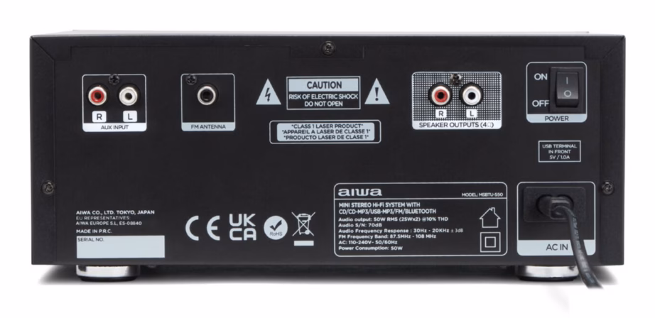 Mini-hifi süsteem aiwa MSBTU-550, 50 W, Bluetooth 5.0, CD-mängija, must - 3