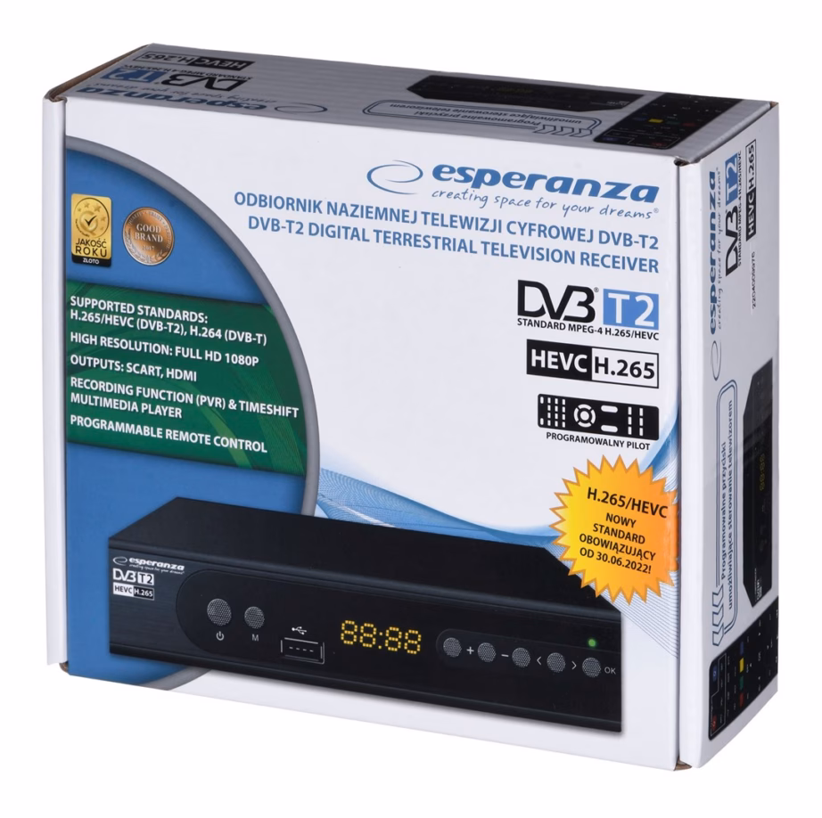 DVB-T2 TV-tuuner Esperanza EV106P, H.265/HEVC, HDMI 1.3 ja SCART, must - 6