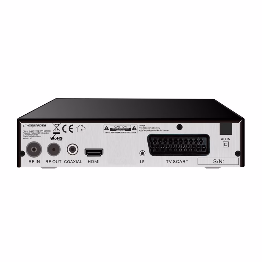 DVB-T2 TV-tuuner Esperanza EV106P, H.265/HEVC, HDMI 1.3 ja SCART, must - 9