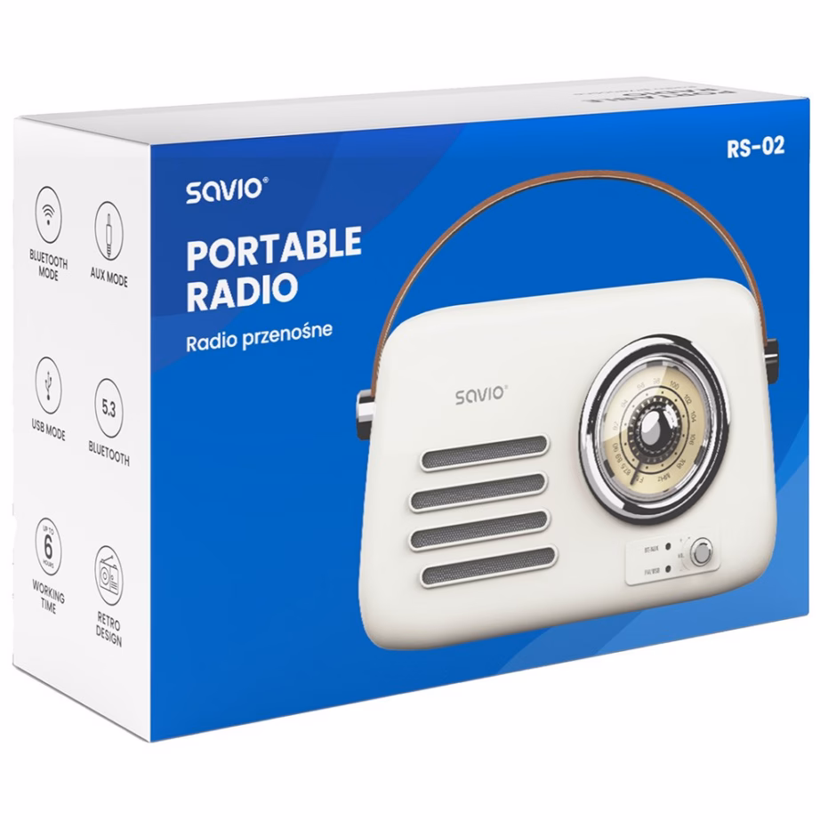 Kaaskantav raadio SAVIO RS-02, Bluetooth 5.3 ja MP3-esitus, valge - 6