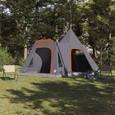 Pere teepee telk 5 inimesele, hall ja oranž, vettpidav 185T polüester, 545 x 450 x 295 cm