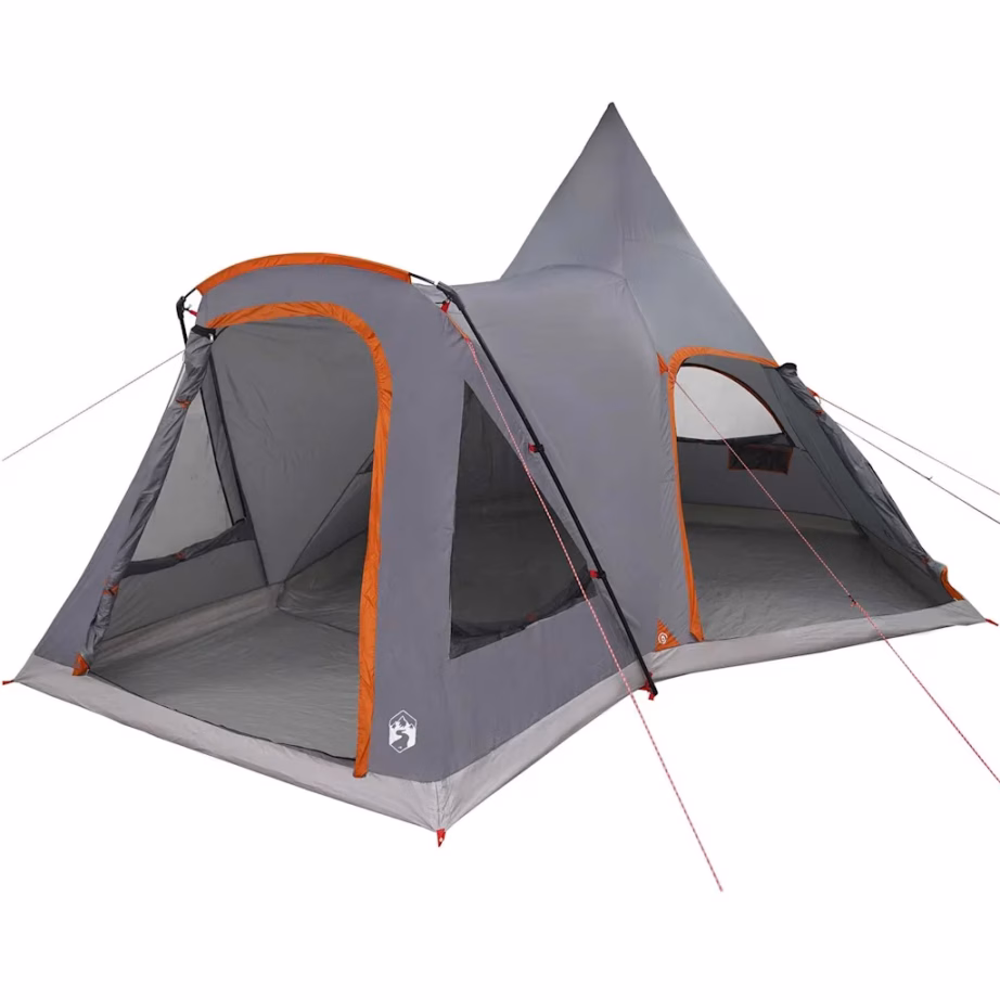 Pere teepee telk 5 inimesele, hall ja oranž, vettpidav 185T polüester, 545 x 450 x 295 cm - 2