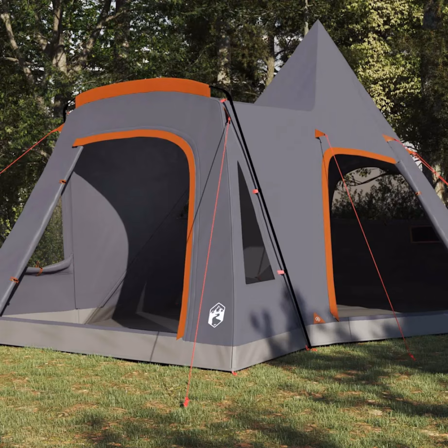Pere teepee telk 5 inimesele, hall ja oranž, vettpidav 185T polüester, 545 x 450 x 295 cm - 3