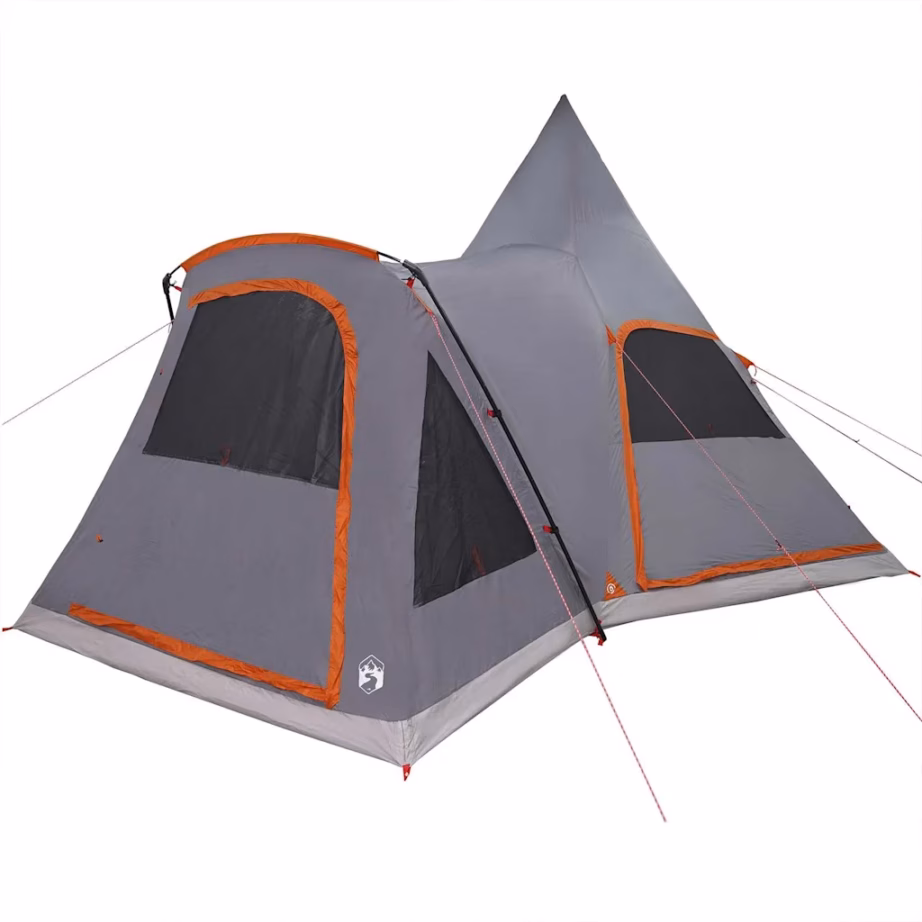 Pere teepee telk 5 inimesele, hall ja oranž, vettpidav 185T polüester, 545 x 450 x 295 cm - 4