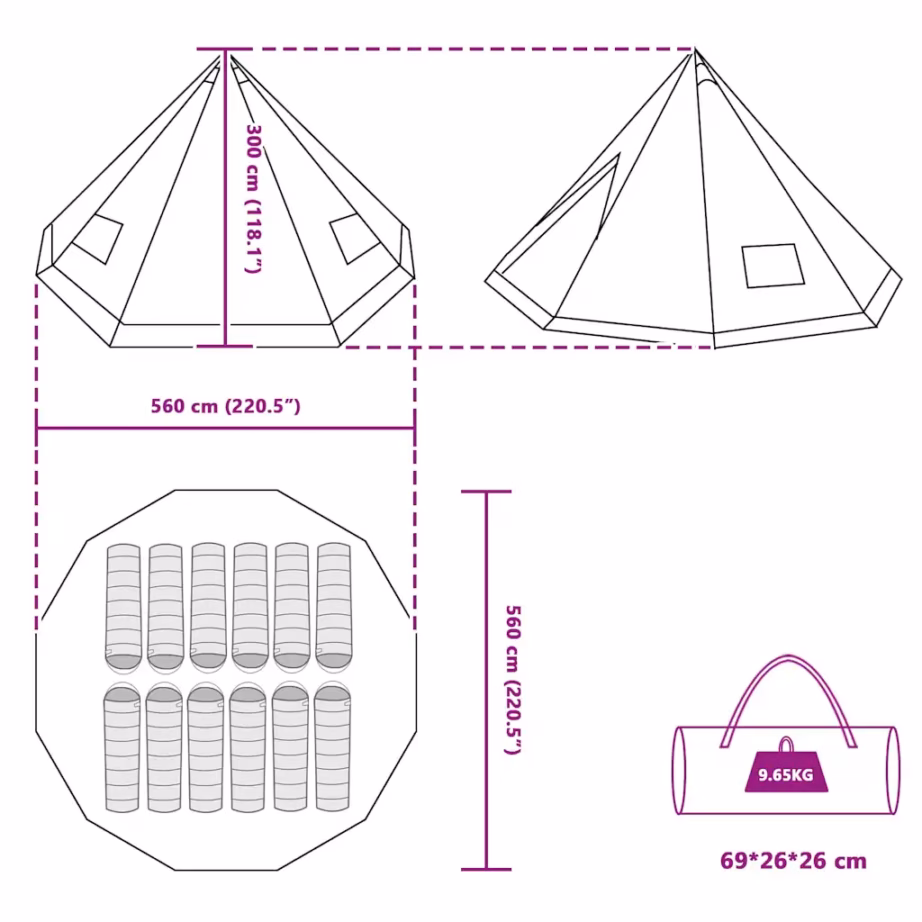 Perede tipi telk katusega, hall ja oranž taft, 12-le, 560 x 560 x 300 cm - 11