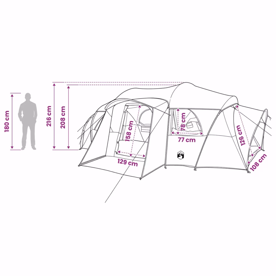 Roheline tunnelkujuline peretelk vihmakattega, 10-le inimesele, 580 x 307 x 208 cm - 12