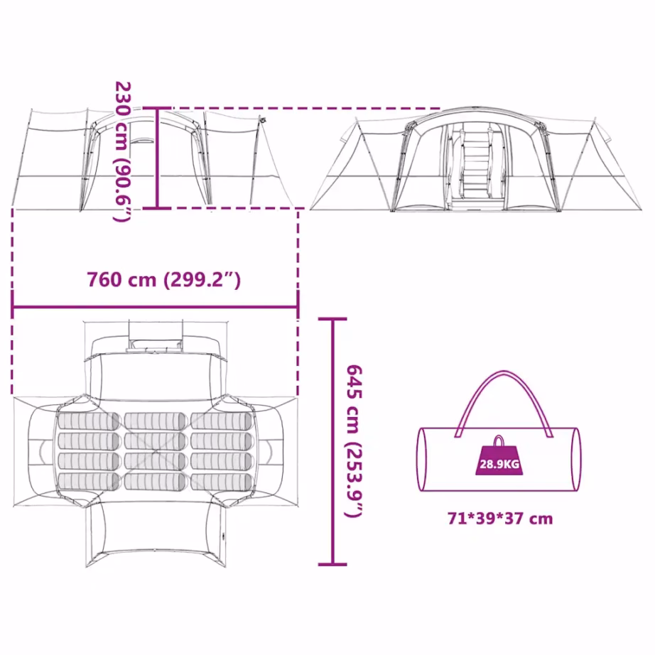 Peretelk 12-inimesele verandaga, veekindel, roheline-valge, 760 x 645 x 230 cm - 11
