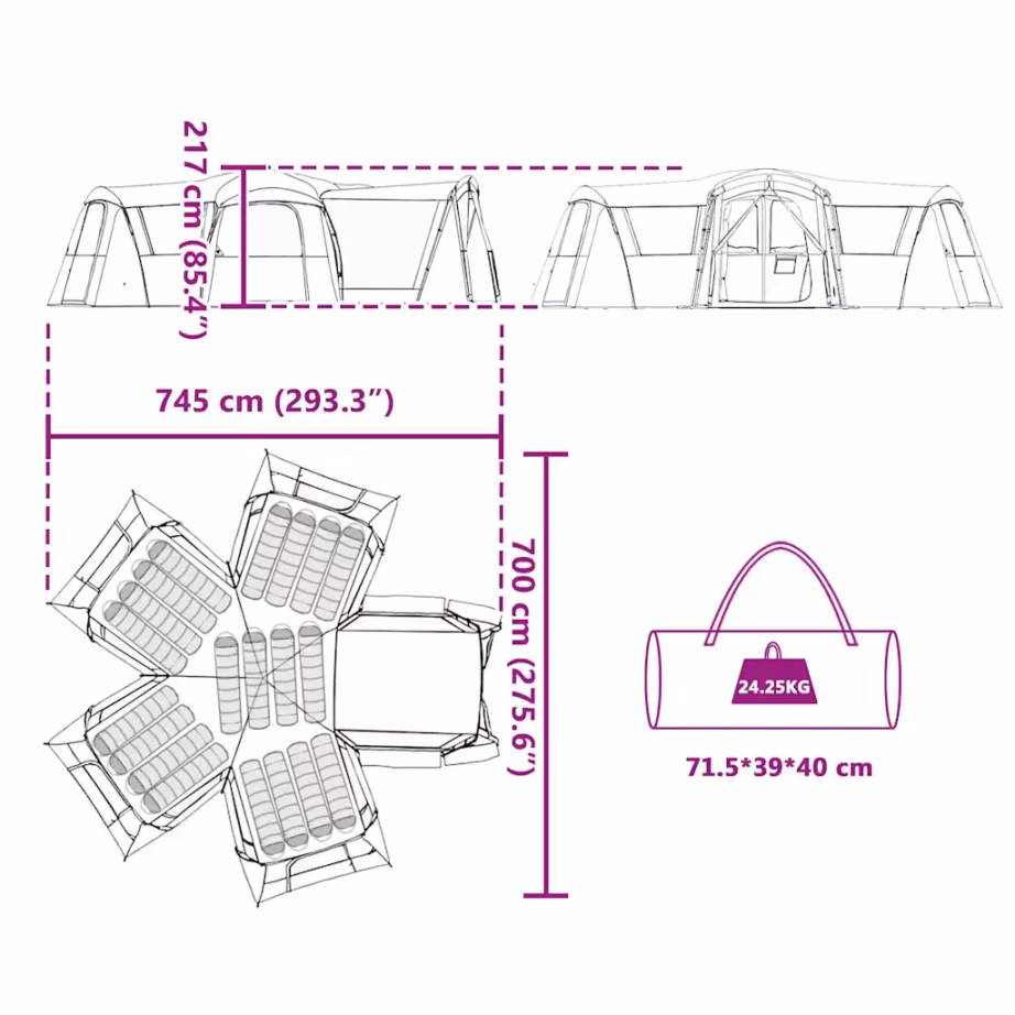 Peretelk 20 inimesele verandaga, roheline-valge, 745 x 700 x 217 cm - 11