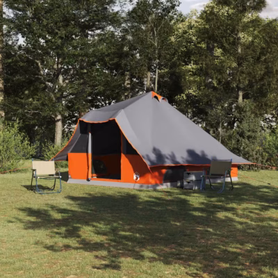 8-kohaline tipi-stiilis peretelk katusega, hall ja oranž, taft, 358 x 296 x 258 cm