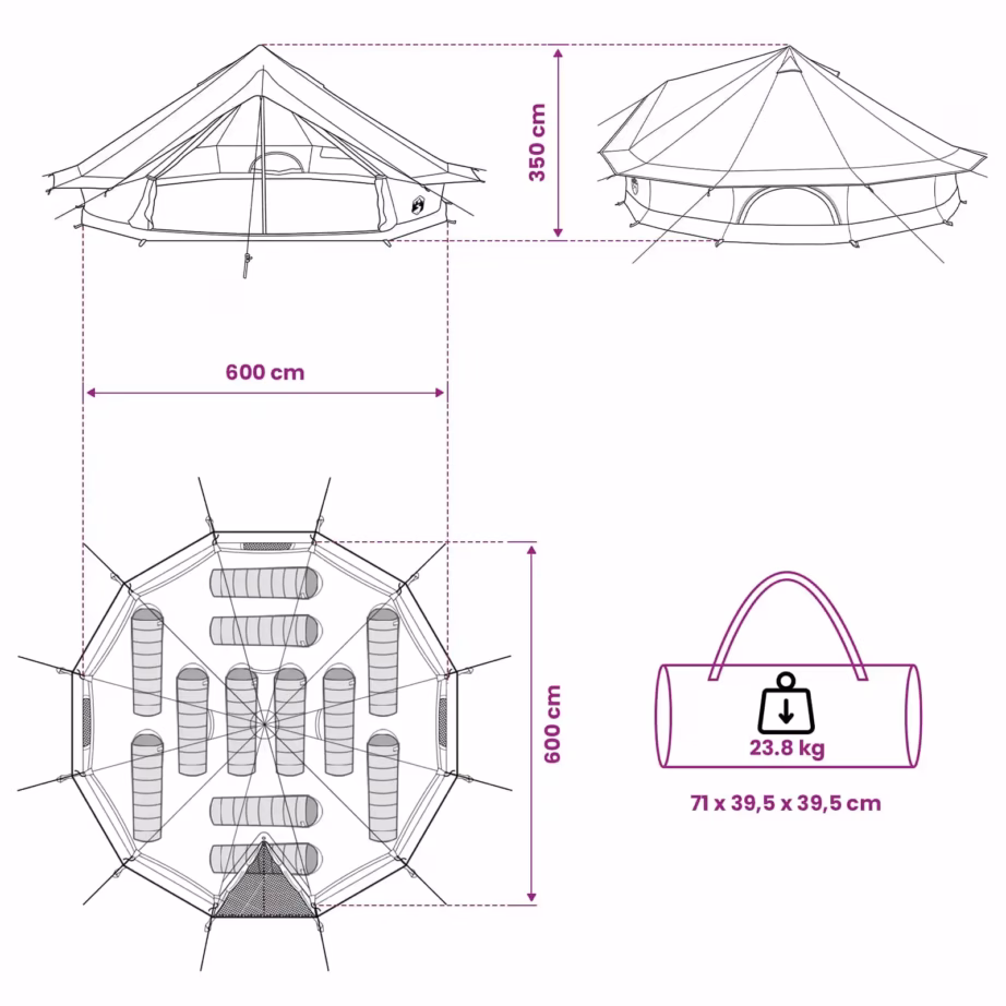 Pruun 12-kohaline peretelk, 185T polüster PU-kattega, 600 x 600 cm - 11