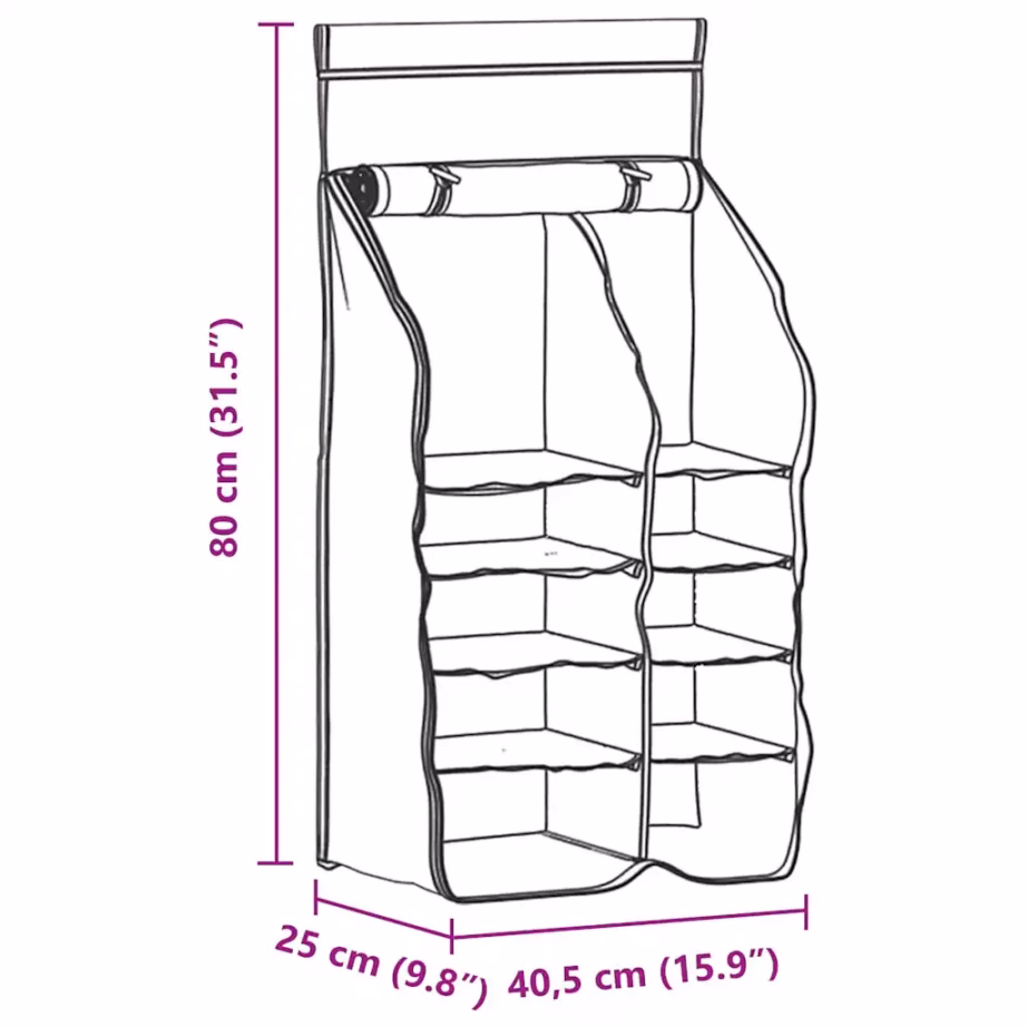 Rippuv telgi korraldaja 10 taskuga, must, Oxford-kangas, 40,5 x 25 x 80 cm - 13