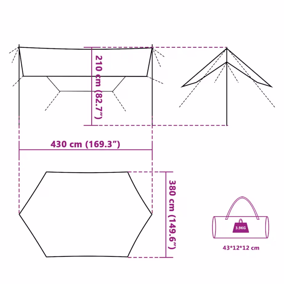 Matka tuulevari veekindlast Oxford kangast, roheline, 430 x 380 x 210 cm - 10