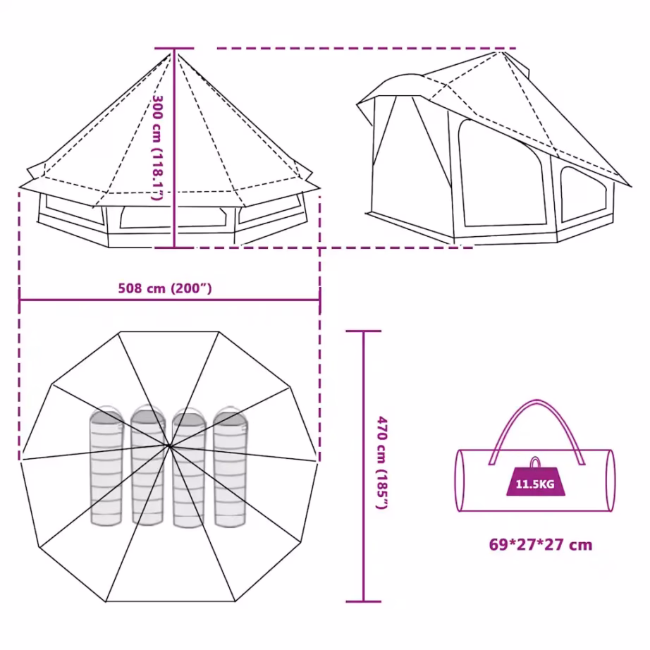 Peretelk tipi katusega, õhuavaga, roheline, 10-le, taft, 508 x 470 x 300 cm - 12