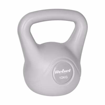 Kettlebell Rebel ACTIVE 12 kg, hall bituumenviimistlus, PVC-kattega