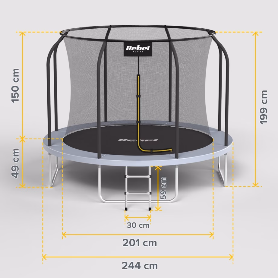 Aiatrampoliin Rebel Active PRO 8 ft (Ø 244 cm), sisemine turvavõrk, 50 kg - 8